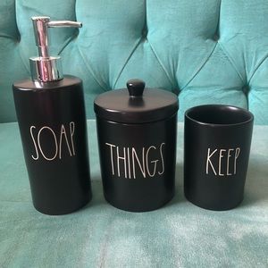 Rae Dunn black bathroom set “soap” “things” “keep”
